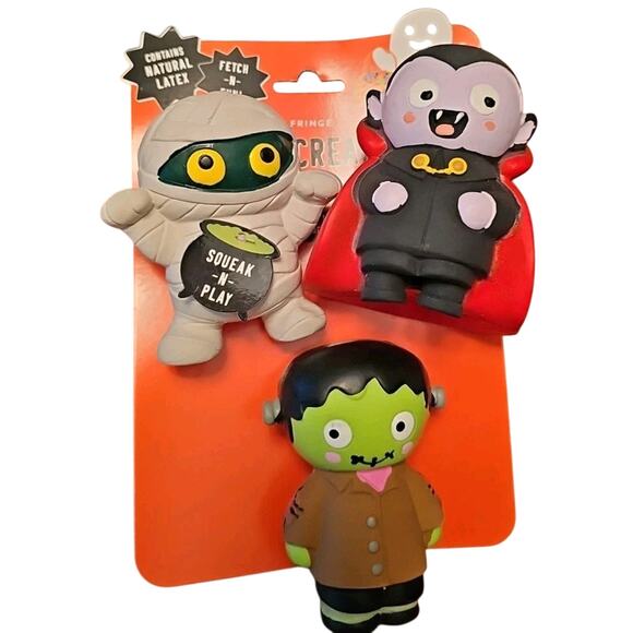Fringe Halloween Hey Happy Haunting - Set Of Three Squeaky Dog Toy Mummy Dracula - Picture 1 of 3